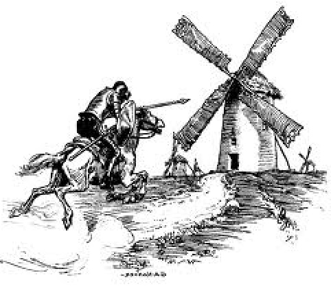 Internet image of Don Quixote tilting with a windmill.